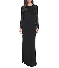 Jessica Howard Mesh Sequin Long Sleeve Gown