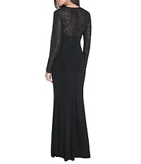 Jessica Howard Mesh Sequin Long Sleeve Gown