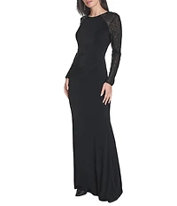 Jessica Howard Mesh Sequin Long Sleeve Gown
