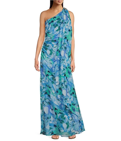 Jessica Howard One Shoulder Floral Print Dress