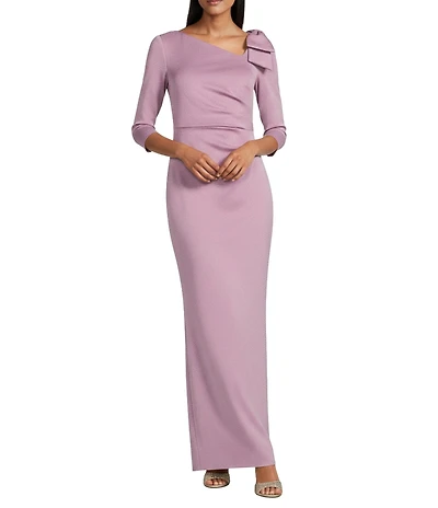 Jessica Howard Petite Size 3/4 Sleeve Asymmetrical Neck Bow Shoulder Side Tuck Gown