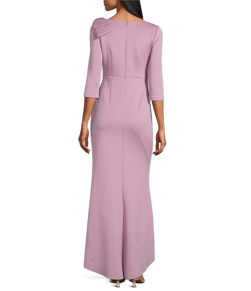 Jessica Howard Petite Size 3/4 Sleeve Asymmetrical Neck Bow Shoulder Side Tuck Gown