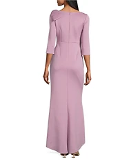 Jessica Howard Petite Size 3/4 Sleeve Asymmetrical Neck Bow Shoulder Side Tuck Gown