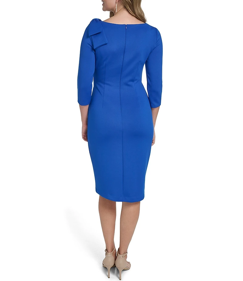 Jessica Howard Petite Size Asymmetrical Bow Neck Scuba Sheath Dress