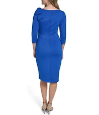 Jessica Howard Petite Size Asymmetrical Bow Neck Scuba Sheath Dress