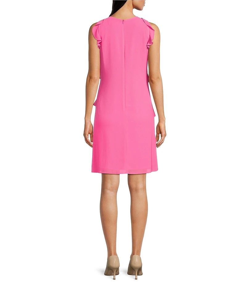 Jessica Howard Petite Size Crew Neck Sleeveless Ruffle Shift Dress