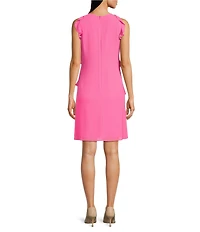 Jessica Howard Petite Size Crew Neck Sleeveless Ruffle Shift Dress