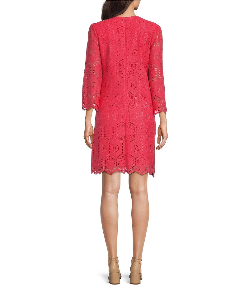 Jessica Howard Petite Size Crochet Lace Bell Sleeve Shift Dress