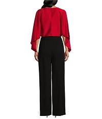 Jessica Howard Petite Size Embellished Boat Neck Cape Sleeve Tie Waist Jumpsuit