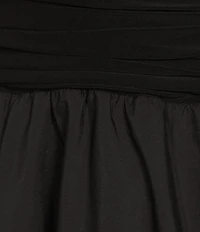 Jessica Howard Petite Size Jersey Taffeta Rhinestone 3/4 Sleeve Portrait Collar Ruched A-Line Midi Dress
