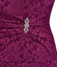 Jessica Howard Petite Size Lace Boat Neck 3/4 Sleeve Side Ruched Embellishment Sheath Dress