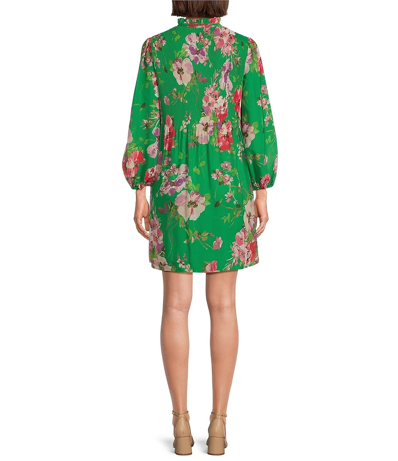 Jessica Howard Petite Size Long Sleeve Split V-Neck Floral Dress