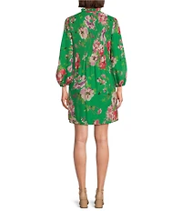 Jessica Howard Petite Size Long Sleeve Split V-Neck Floral Dress