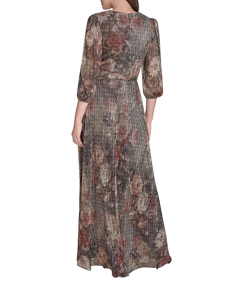 Jessica Howard Petite Size Metallic V-Neck Long Sleeve Gown