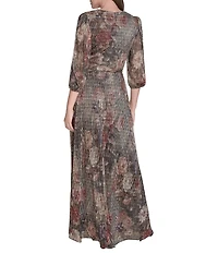 Jessica Howard Petite Size Metallic V-Neck Long Sleeve Gown