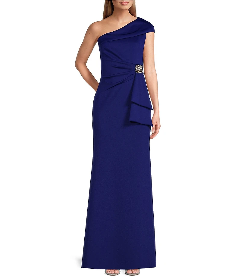 Jessica Howard Petite Size One Shoulder Ruched Waist Long Gown