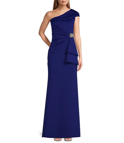 Jessica Howard Petite Size One Shoulder Ruched Waist Long Gown