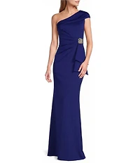 Jessica Howard Petite Size One Shoulder Ruched Waist Long Gown