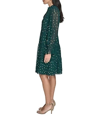 Jessica Howard Petite Size Polka Dot Chiffon Long Sleeve Tiered Skirt Babydoll Dress