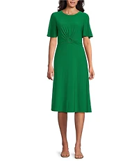 Jessica Howard Petite Size Short Sleeve Novelty Hardware Midi Dress