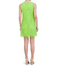 Jessica Howard Petite Size Sleeveless Crew Neck Lace Dress