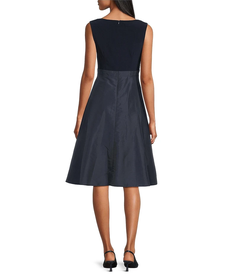 Jessica Howard Petite Size Taffeta 3D Flower Detail V-Neck Ruffle A-Line Midi Dress