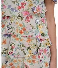 Jessica Howard Petite Size Tiered Floral Chiffon Flutter Sleeve Dress
