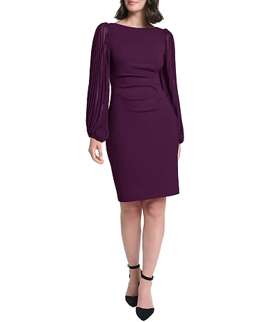 Jessica Howard Pleated Long Sleeve Side Tuck Sheath Dress