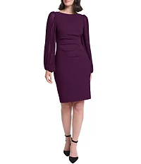 Jessica Howard Pleated Long Sleeve Side Tuck Sheath Dress
