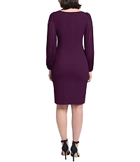 Jessica Howard Pleated Long Sleeve Side Tuck Sheath Dress