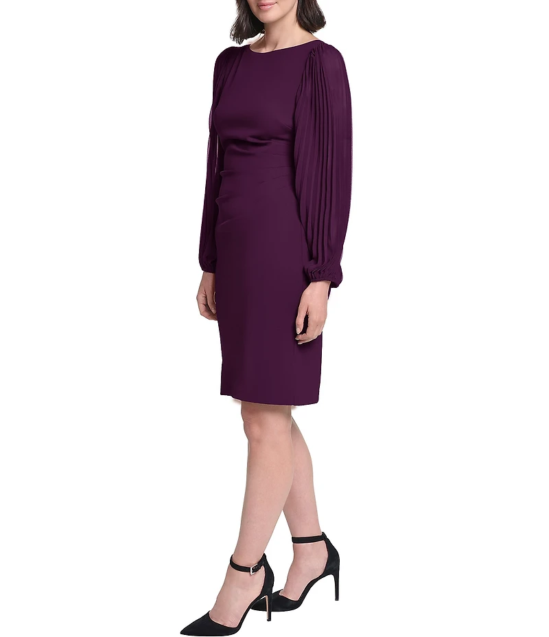 Jessica Howard Pleated Long Sleeve Side Tuck Sheath Dress