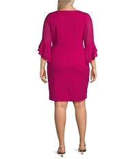Jessica Howard Plus Size 3/4 Bell Sleeve Boat Neck Ruched Waist Sheath Dress