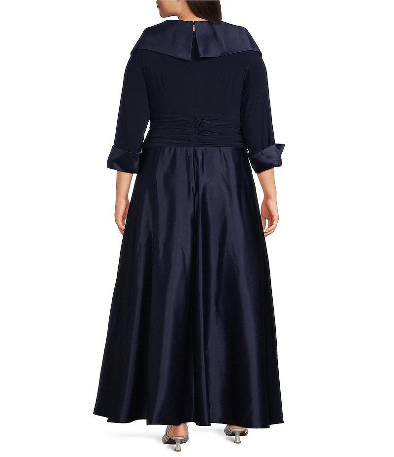 Jessica Howard Plus Size 3/4 Sleeve Rhinestone Cuff Surplice Neck Ruched Waist Long Dress