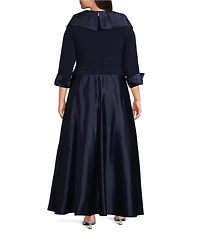 Jessica Howard Plus Size 3/4 Sleeve Rhinestone Cuff Surplice Neck Ruched Waist Long Dress