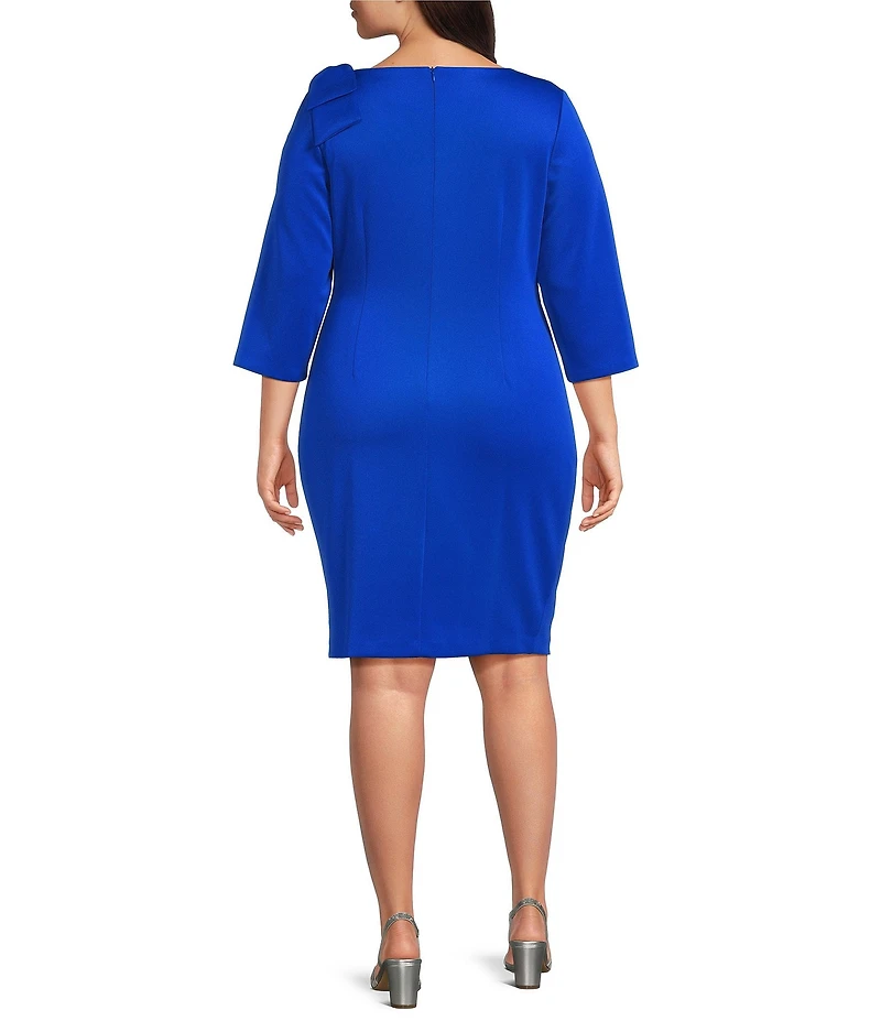 Jessica Howard Plus Size Asymmetrical Bow Neck Scuba Sheath Dress