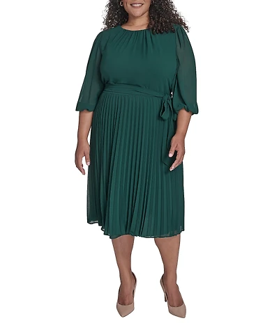 Jessica Howard Plus Size Balloon Sleeve Pleated Midi Dress