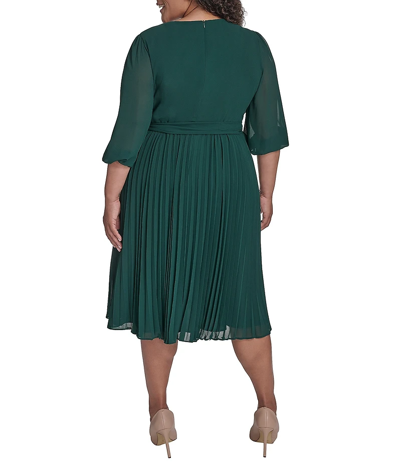 Jessica Howard Plus Size Balloon Sleeve Pleated Midi Dress