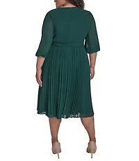 Jessica Howard Plus Size Balloon Sleeve Pleated Midi Dress