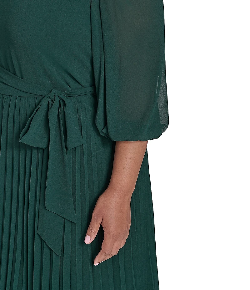Jessica Howard Plus Size Balloon Sleeve Pleated Midi Dress