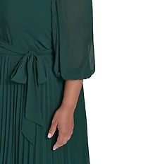 Jessica Howard Plus Size Balloon Sleeve Pleated Midi Dress