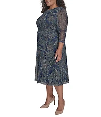 Jessica Howard Plus Size Floral Mesh Ruched Waist Midi Dress