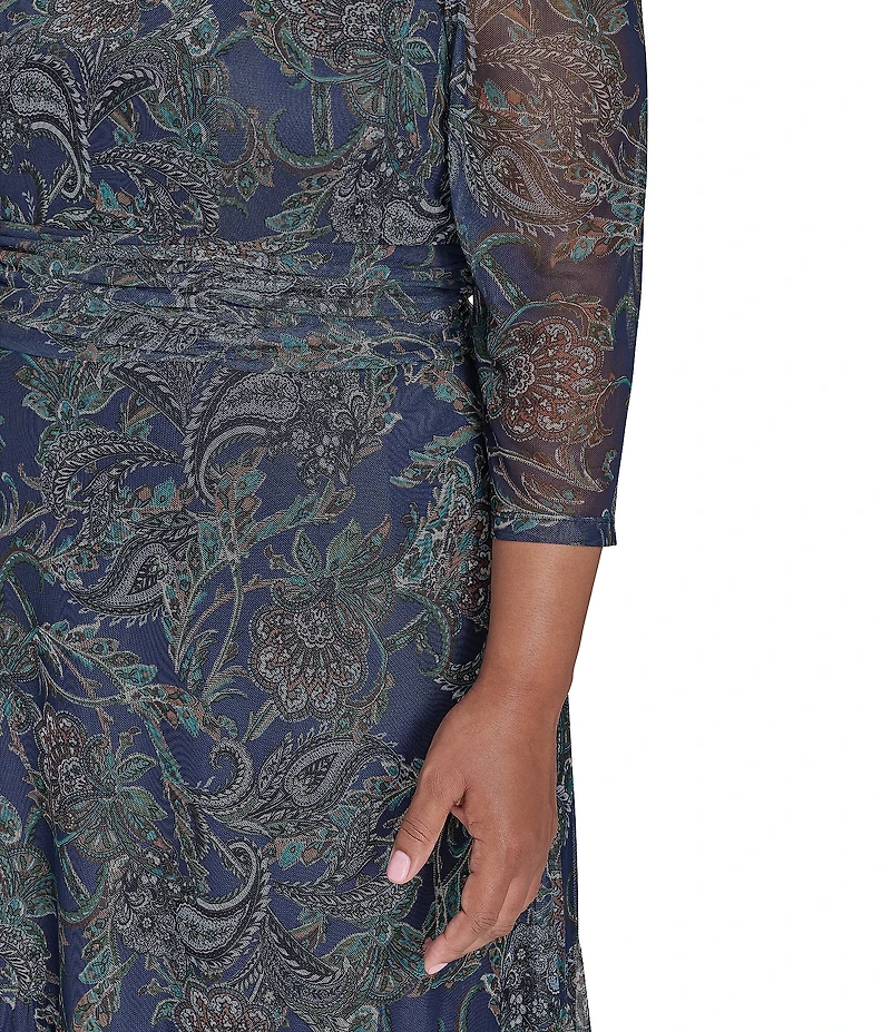 Jessica Howard Plus Size Floral Mesh Ruched Waist Midi Dress