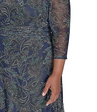 Jessica Howard Plus Size Floral Mesh Ruched Waist Midi Dress