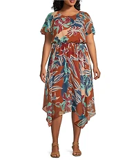 Jessica Howard Plus Size Floral Print Chiffon Blouson Dress