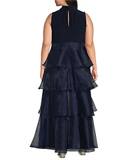 Jessica Howard Plus Size Halter Neck Organza Tiered Skirt Gown