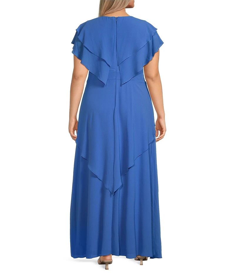 Jessica Howard Plus Size Long Ruffle Rosette Chiffon Dress