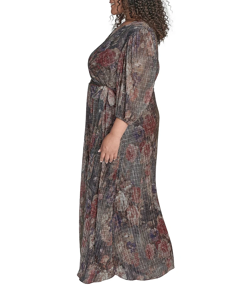 Jessica Howard Plus Size Metallic V-Neck Long Sleeve Long Gown