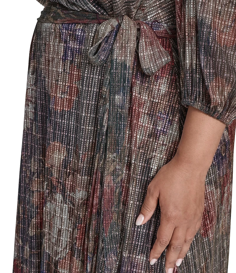 Jessica Howard Plus Size Metallic V-Neck Long Sleeve Long Gown