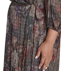 Jessica Howard Plus Size Metallic V-Neck Long Sleeve Long Gown