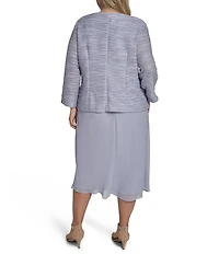 Jessica Howard Plus Size Metallic Wave Knit Chiffon 3/4 Sleeve 2-Piece Jacket Dress